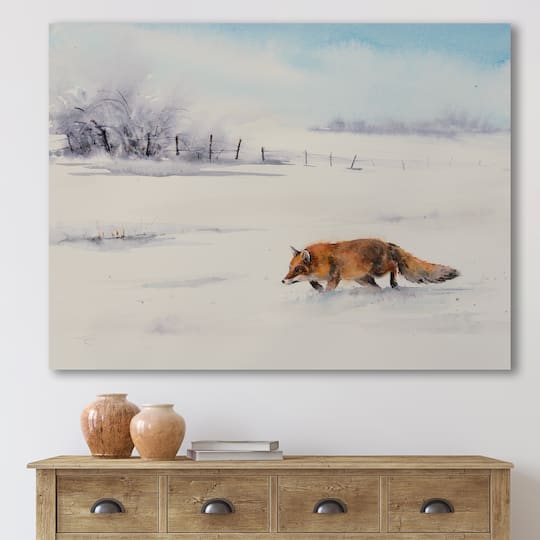 Designart - Red Fox Running In White Snow I